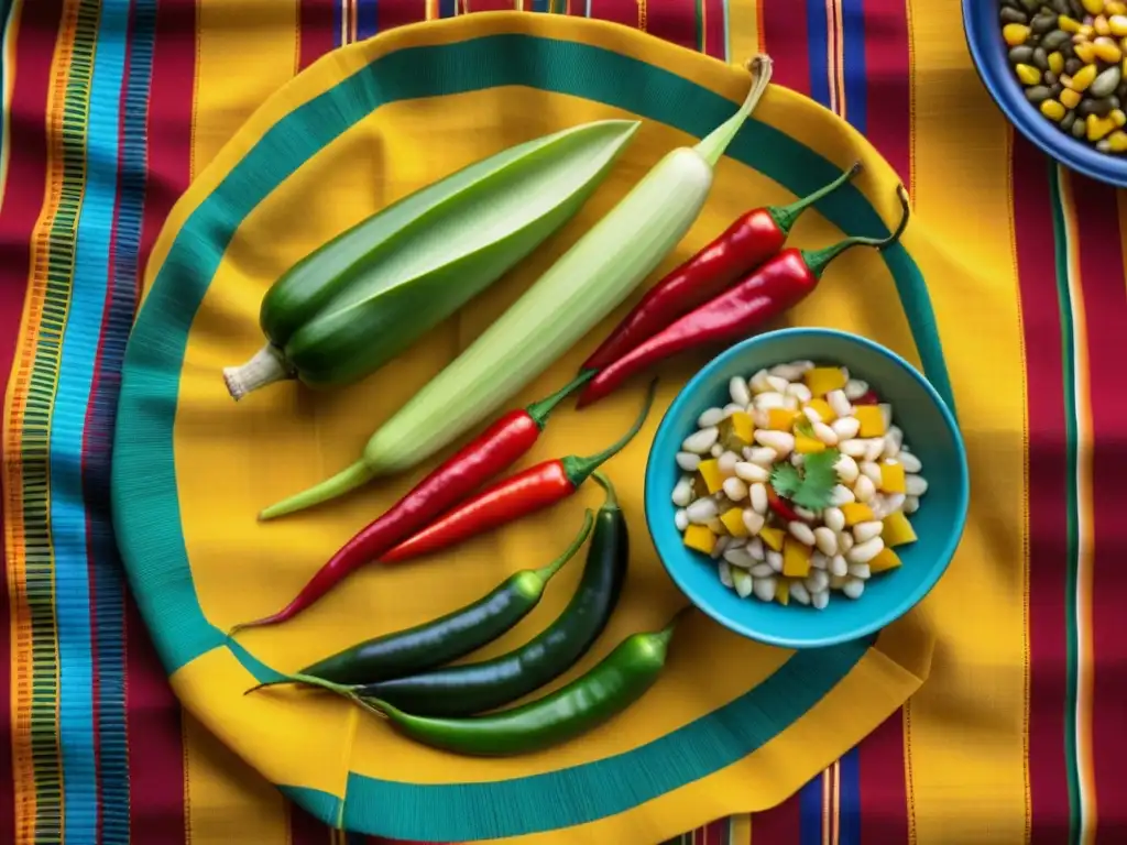 Una comida tradicional Maya con significación espiritual en vibrante mantel tejido a mano