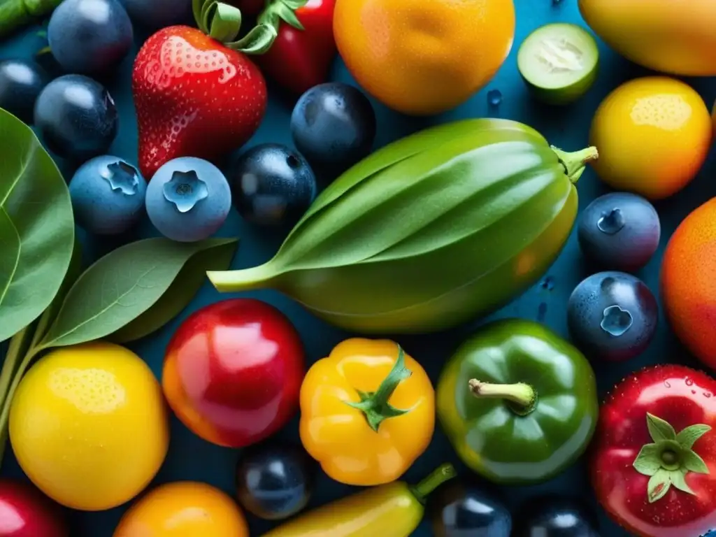 Una composición colorida y vibrante de productos orgánicos recién cosechados, destacando la importancia de lo orgánico histórico