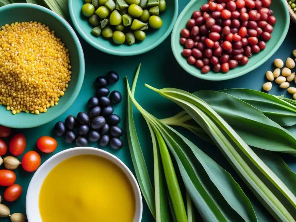 Una composición detallada de vibrantes verduras y legumbres del Sahel, destacando texturas y colores