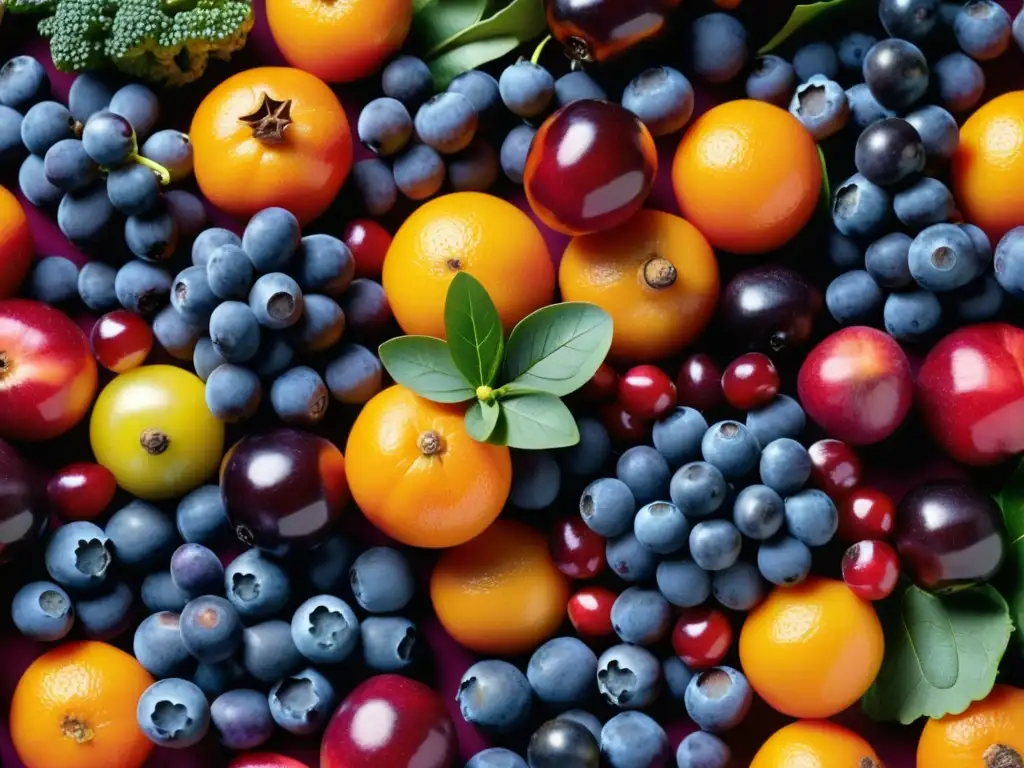 Una composición vibrante de alimentos antioxidantes en un patrón visualmente atractivo