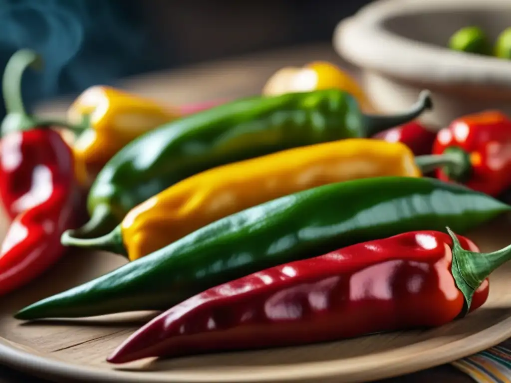 Una composición vibrante de chiles frescos, reflejo de la cocina TexMex sostenible y autenticidad histórica