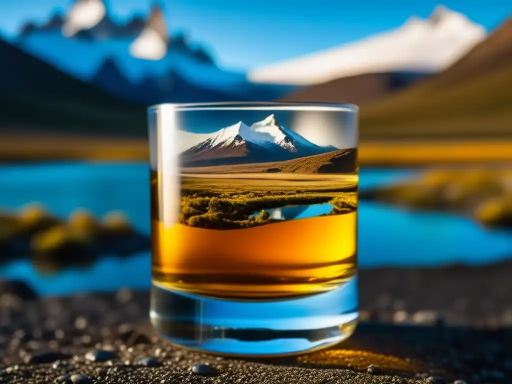 Una copa de licor de calafate dorado refleja la belleza de la Patagonia