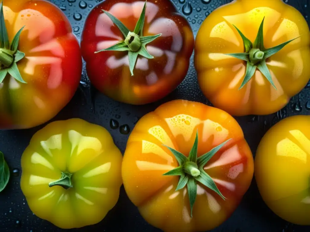 Heirloom tomatoes recién cosechados, con gotas de rocío, revelan la transformación agricultura impacto cocina histórica