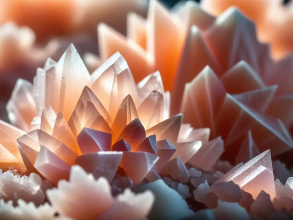 Cristales rosados de sal del Himalaya brillando bajo la luz natural, mostrando su pureza y belleza