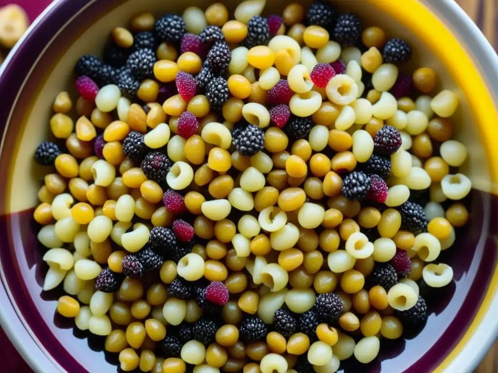Bowl de amaranto: texturas y colores vibrantes Un cuenco colorido con amaranto, miel, nueces y frutas secas