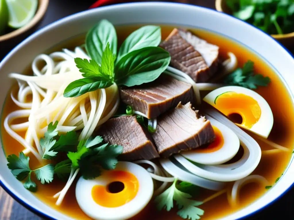 Un cuenco de Pho humeante y colorido, innovaciones en la cocina IndoChina