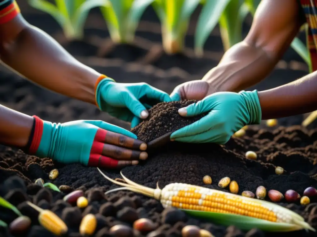 Cultivo ancestral de maíz orgánico por agricultores aztecas, reflejando tradición culinaria prehispánica