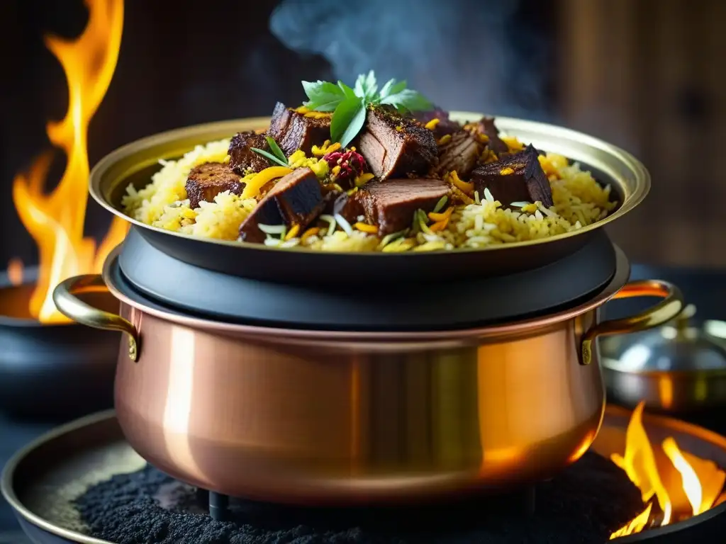 Delicioso Biryani: Aromas y colores del mercado Mughal Un deleite sensorial en la Era Mughal: arroz biryani con historia y tradición en un mercado bullicioso