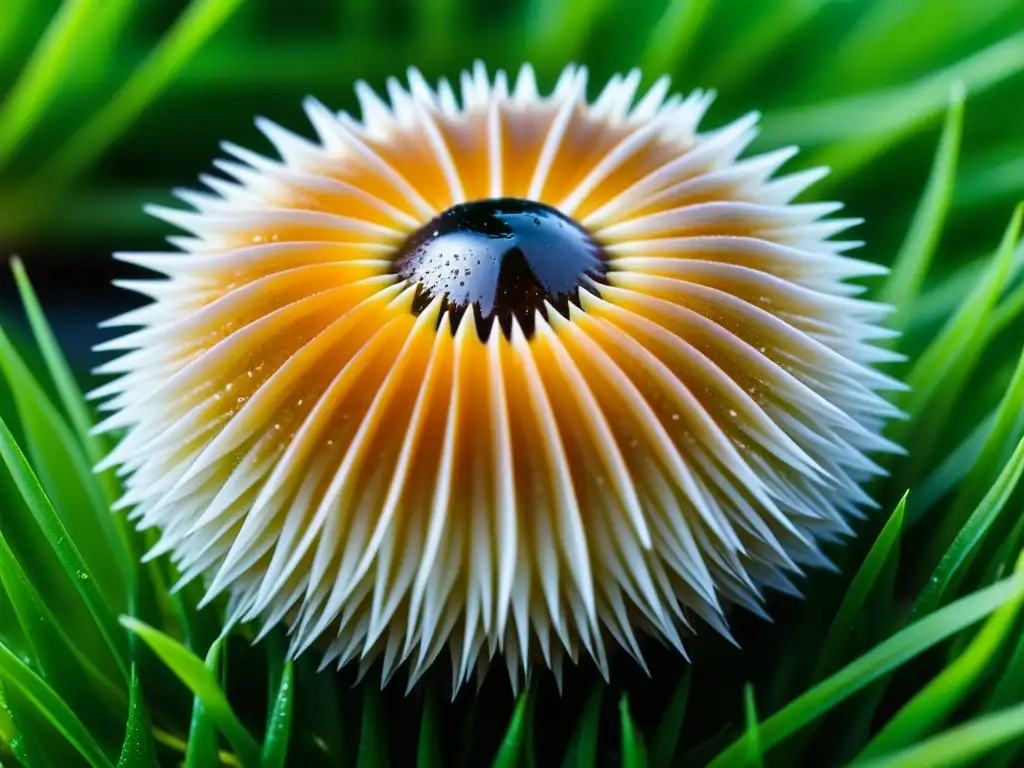 La delicada belleza de un erizo de mar recién cosechado sobre algas verdes