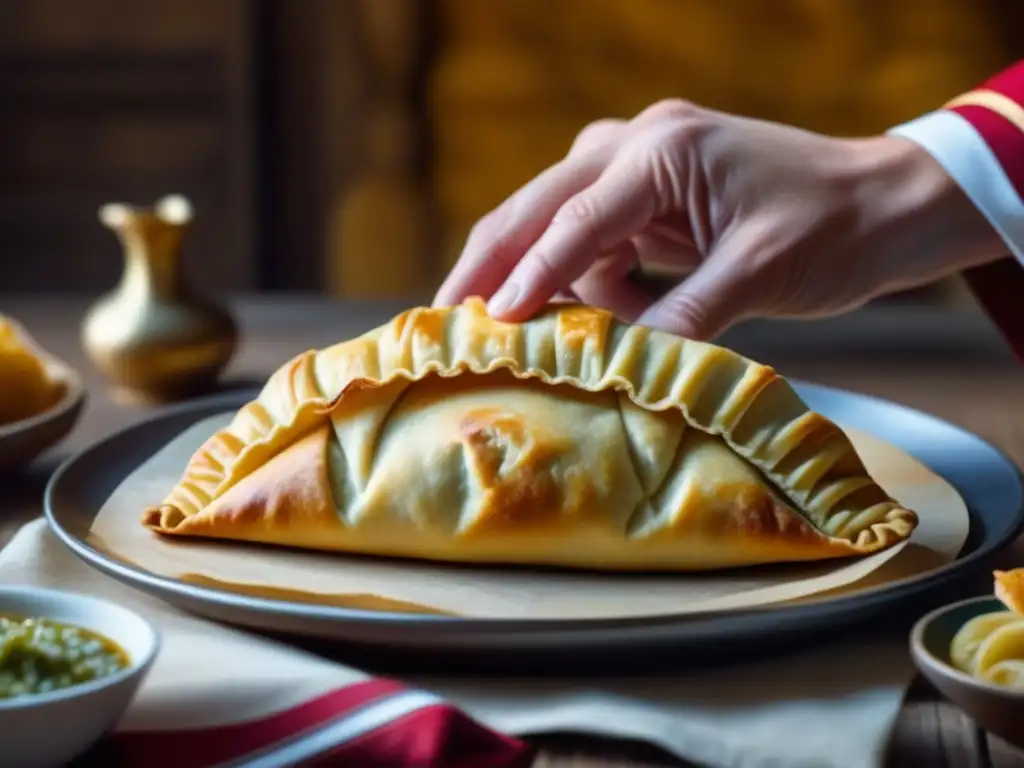 Delicada elaboración de una empanada argentina en la fiesta Vendimia Argentina