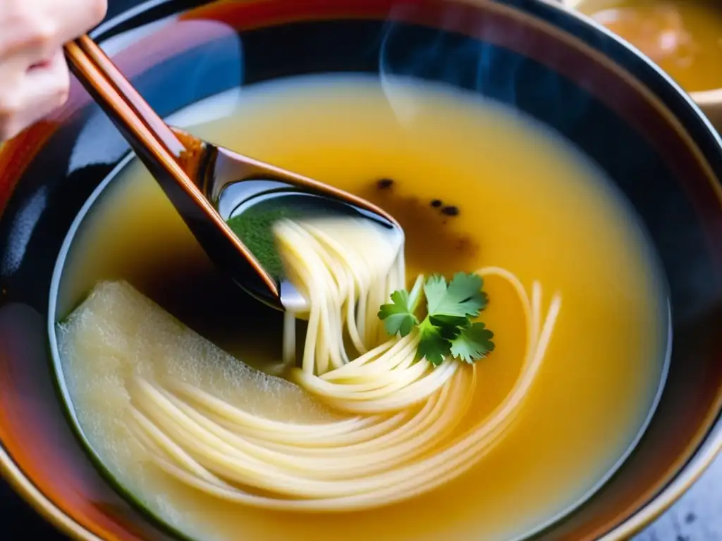 Delicada mezcla de miso en sopa japonesa, resaltando los beneficios de la fermentación y la tradición culinaria