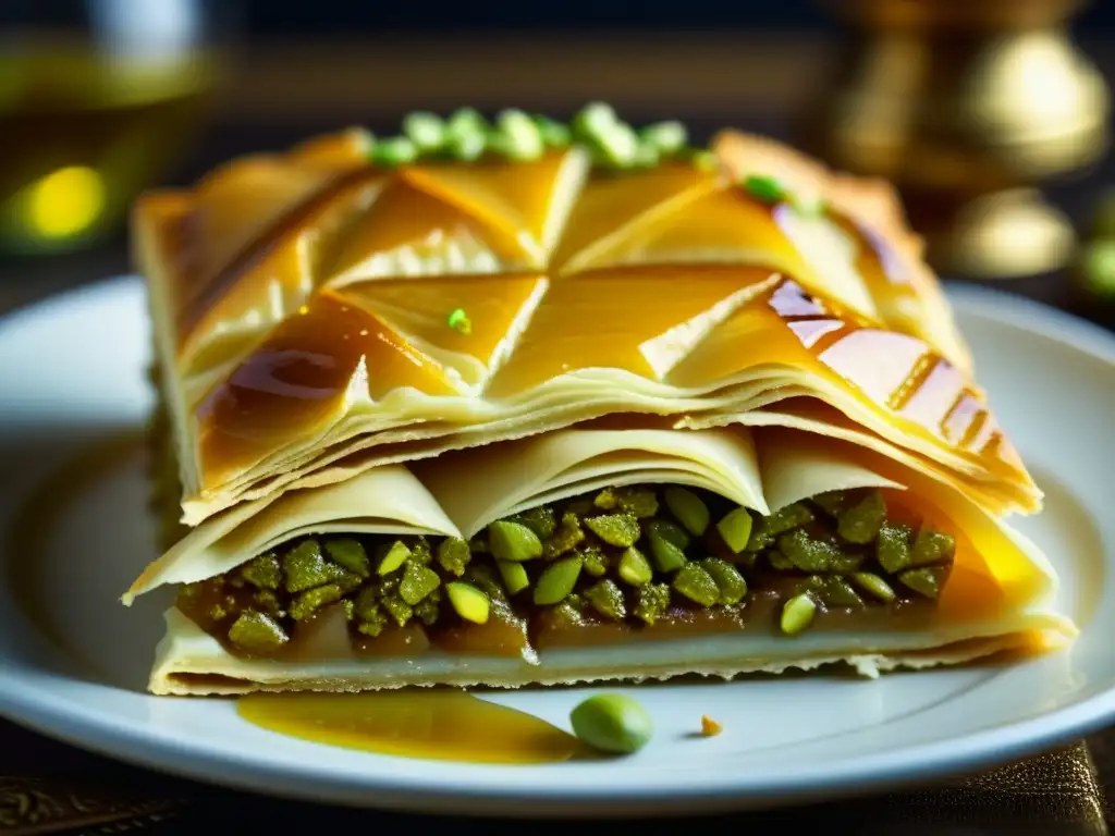 Delicada baklava otomana con pistachos y miel
