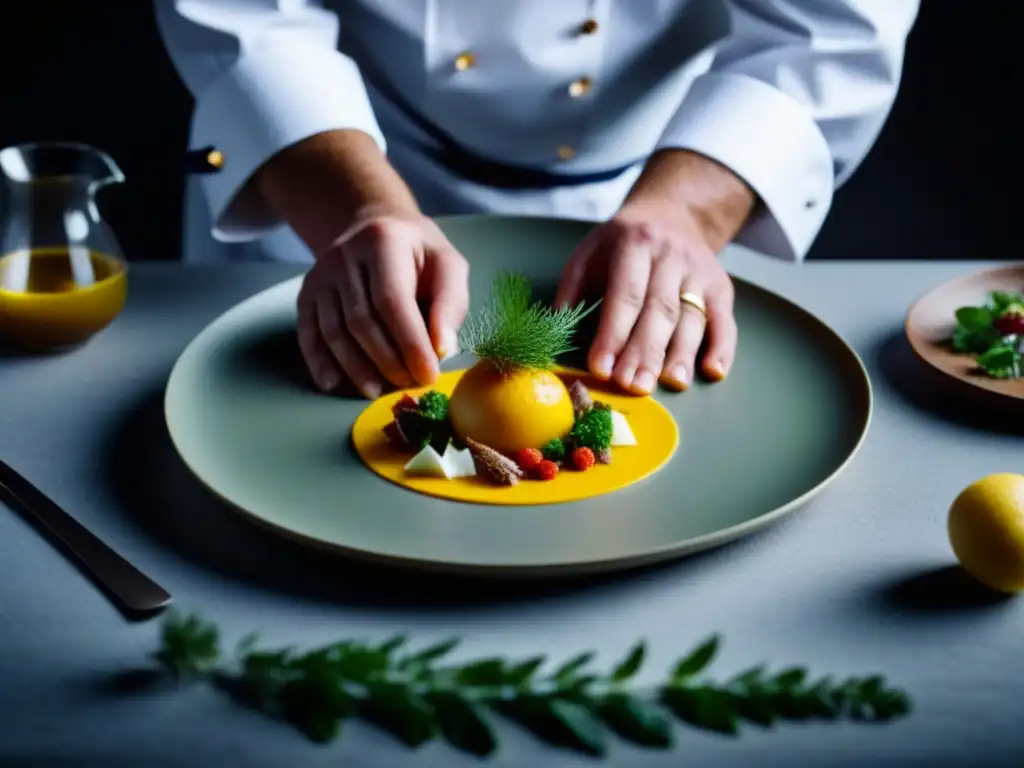 Delicada preparación de una receta escandinava adaptada a modernidad, resaltando detalles y colores