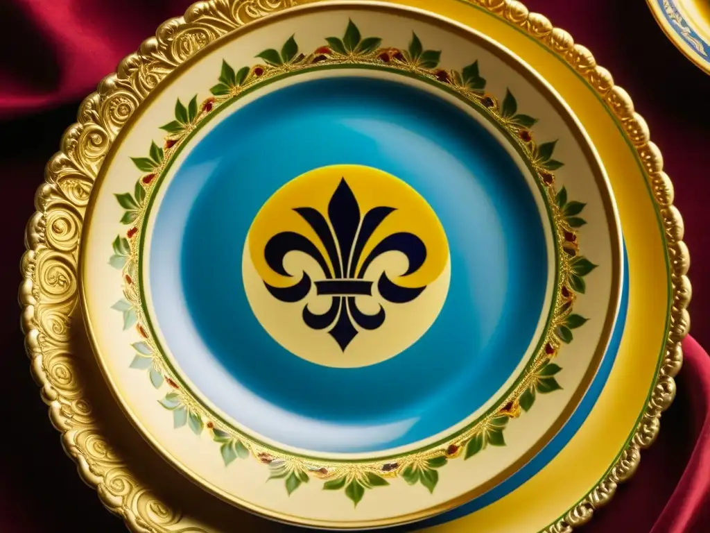 Exquisito plato renacentista del Palio di Siena Delicada receta renacentista del Palio di Siena en un plato dorado, destacando colores y detalles