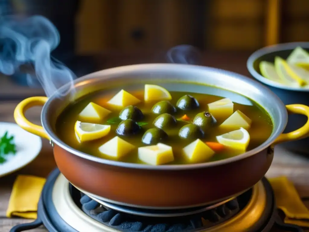 Delicada preparación de la receta Solyanka en una cocina rusa tradicional