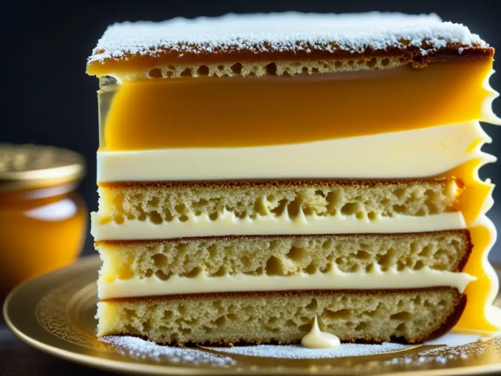 Delicada y tentadora tarta rusa de miel, fusionando tradición y modernidad en su exquisita presentación