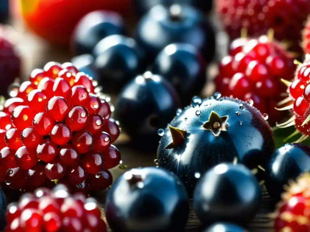 Delicadas bayas orgánicas recién recolectadas brillan con rocío al sol matutino, revelando secretos longevidad dietas históricas