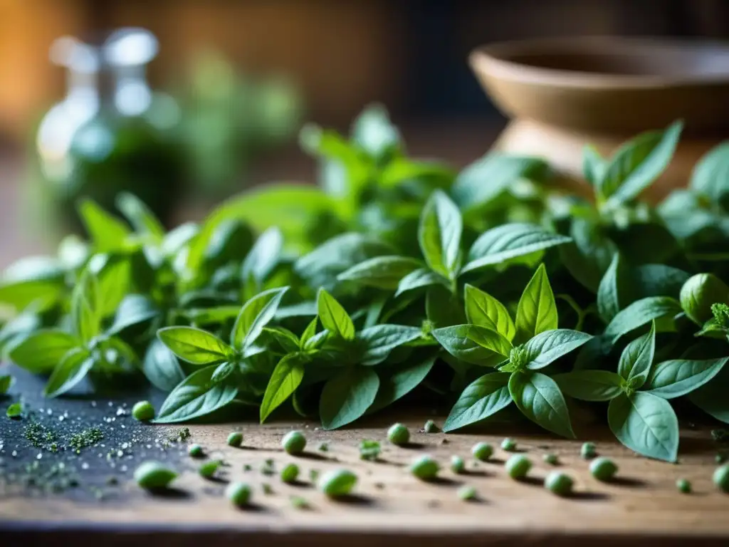 Delicadas hierbas medievales como albahaca y orégano, listas para usos gastronómicos