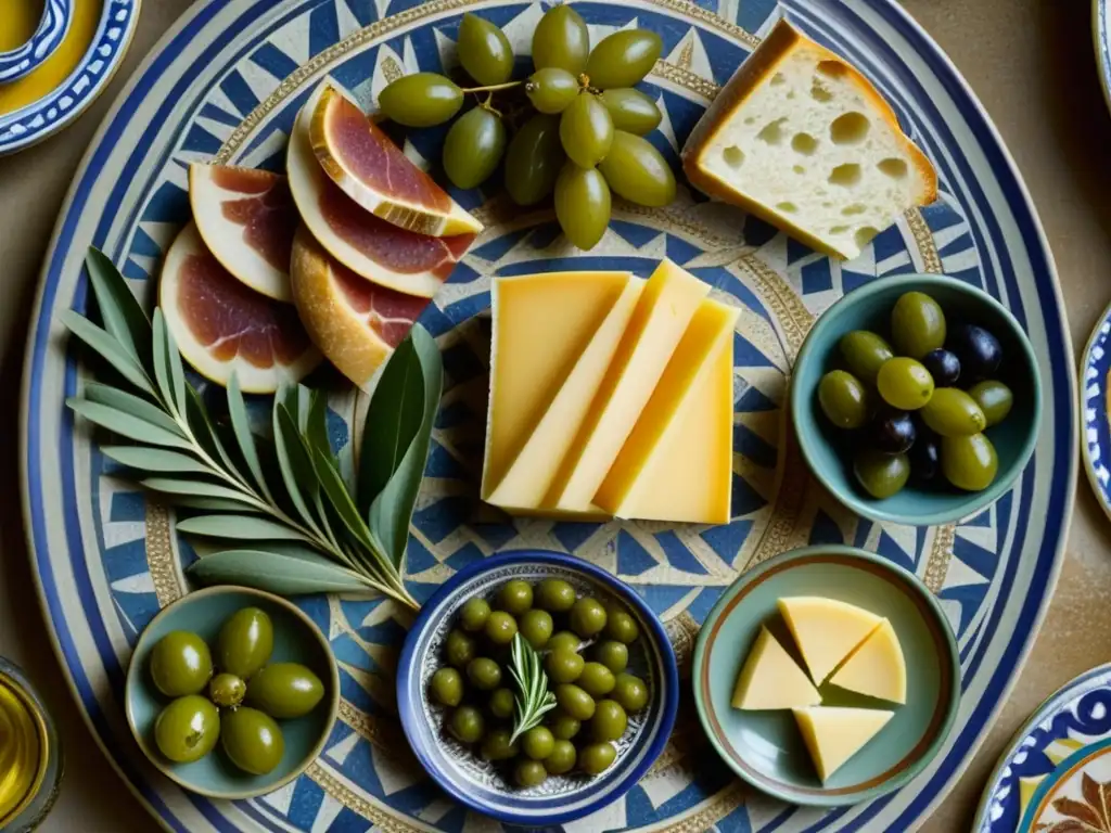 Delicado almuerzo en la Antigua Roma: mesa de mosaico con manjares romanos exquisitamente dispuestos