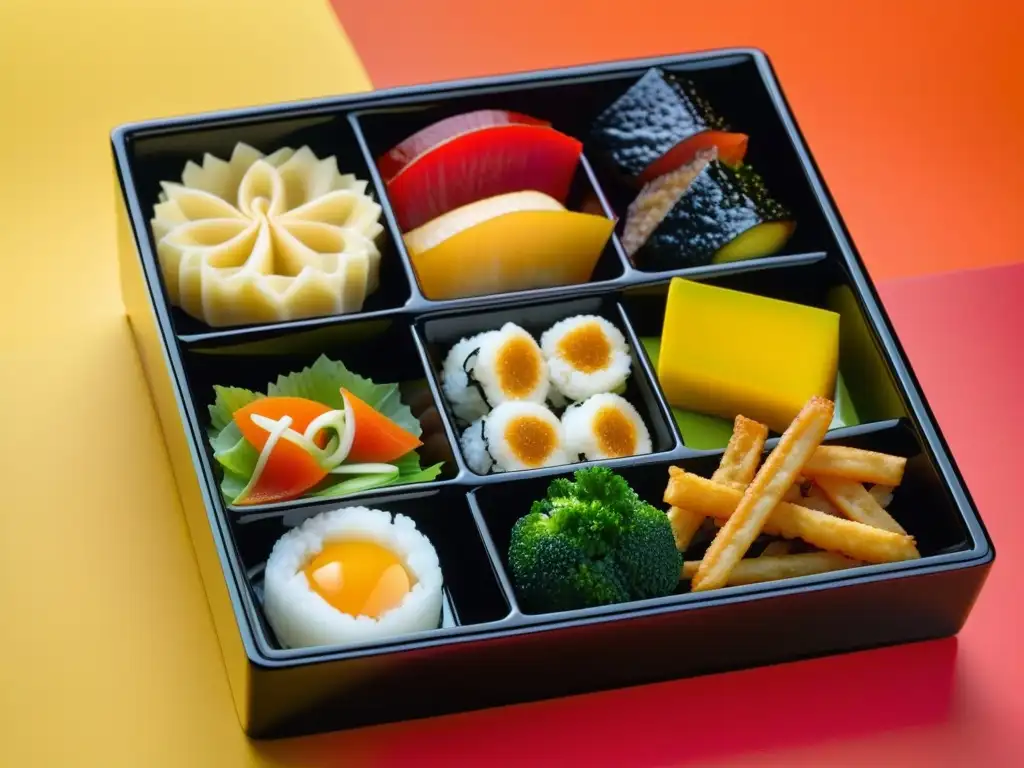 Delicado bento lacado japonés con platillos Nanban: intercambio gastronómico periodo Nanban