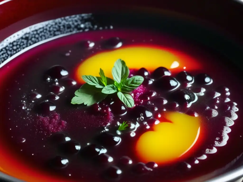 Delicado borsch burbujeante con ingredientes frescos