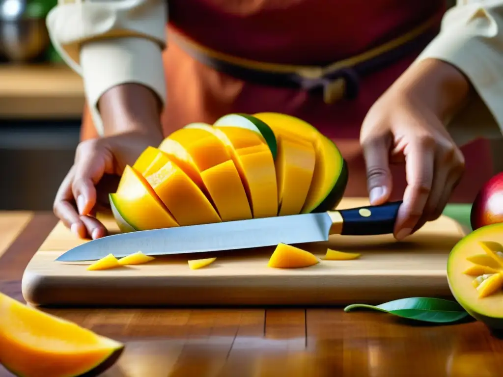 Delicado corte de mango en la cocina asiática