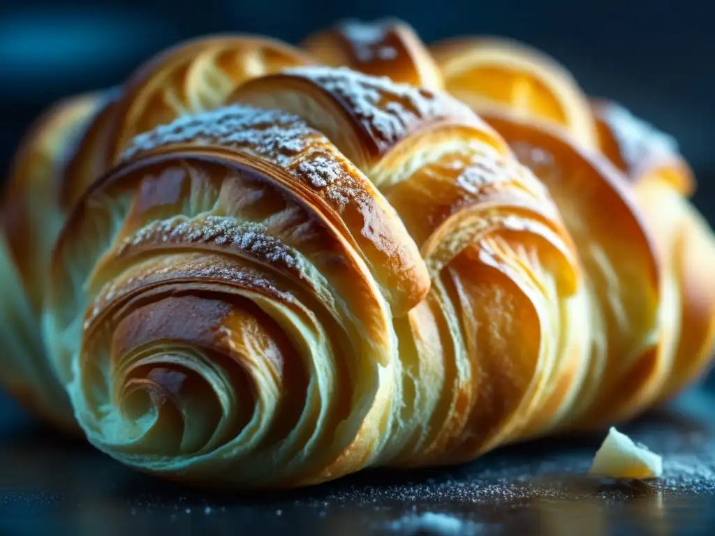 Delicado croissant dorado con vapor, detalle exquisito