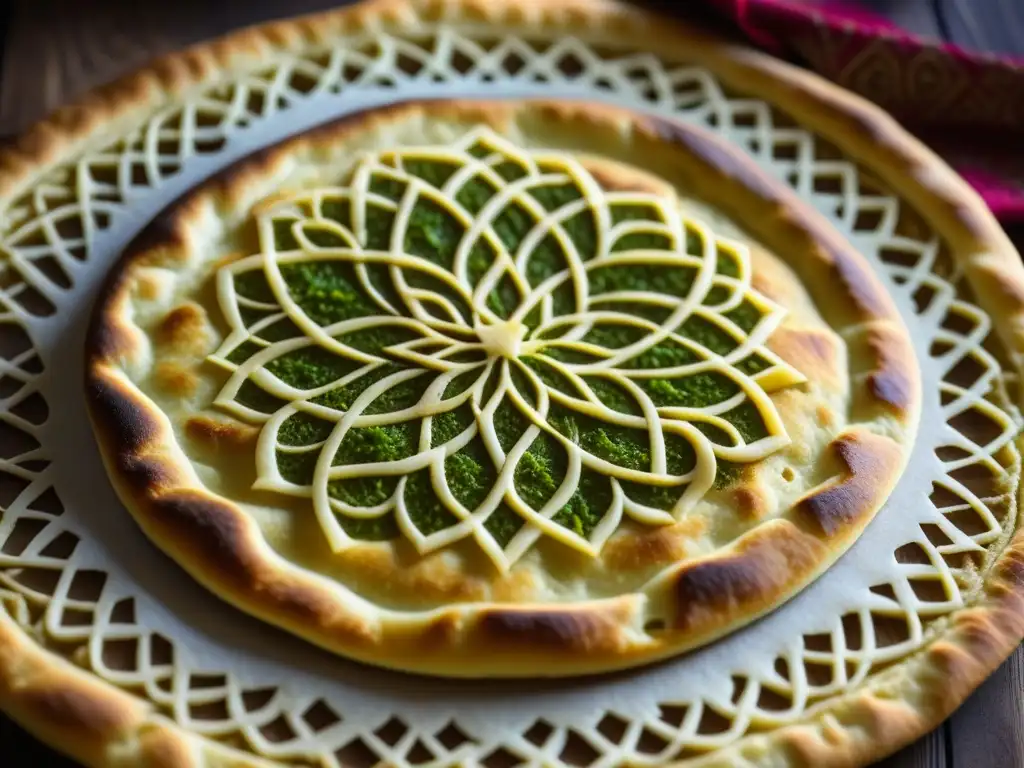 Delicado pan persa recién horneado, con patrones dorados y texturas, destacando la evolución del pan cocina persa