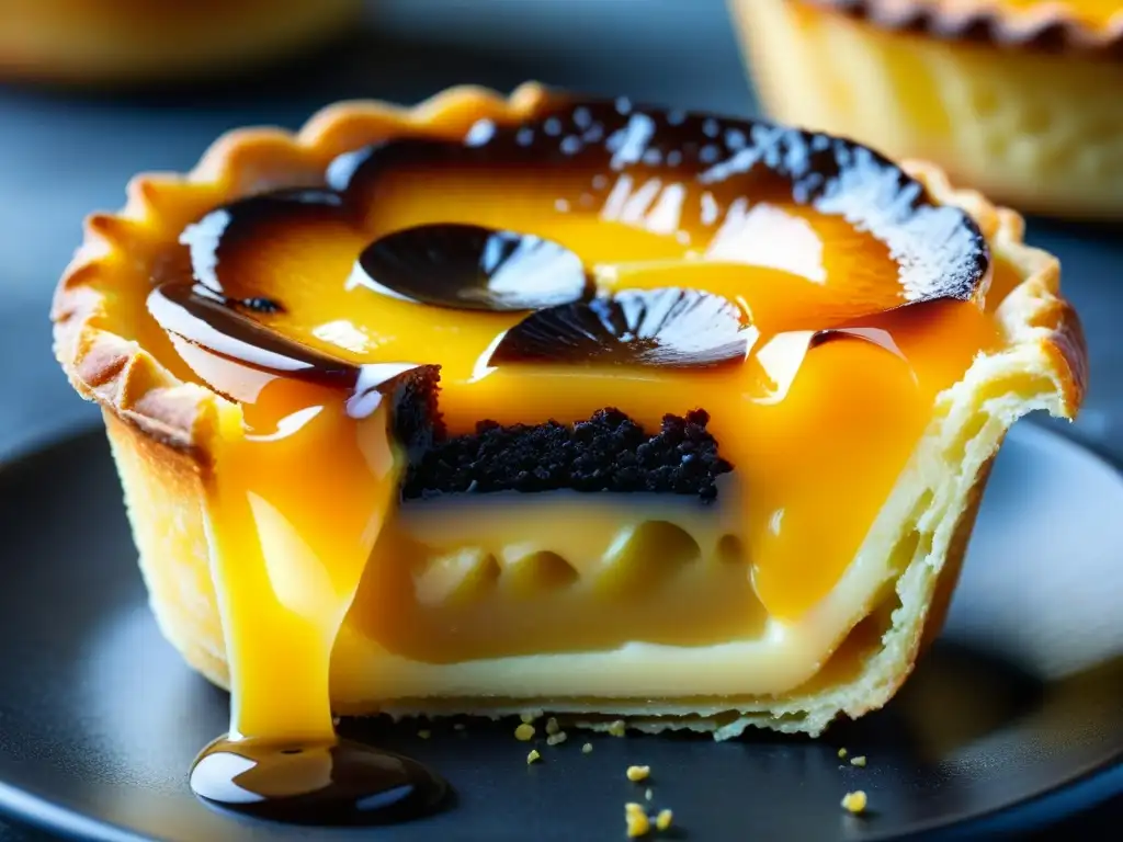 Delicioso Pastel de Nata: Textura dorada y cremosidad Delicado Pastel de Nata con capas crujientes y relleno cremoso