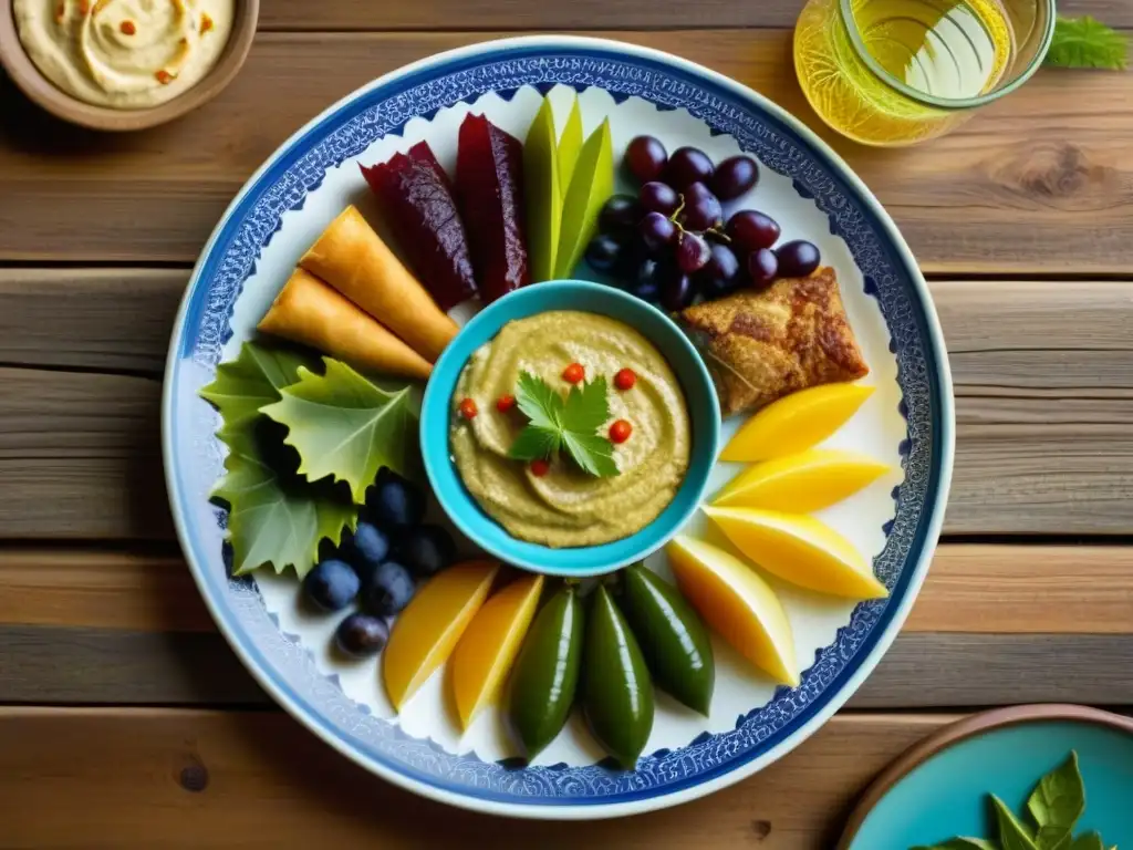 Delicado plato otomano con sabores mediterráneos influenciados por el Imperio Otomano, en una mesa de madera rústica