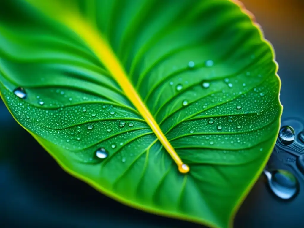 El delicado proceso de infusión de un té, con una hoja desplegándose en agua caliente, revelando sus patrones y texturas