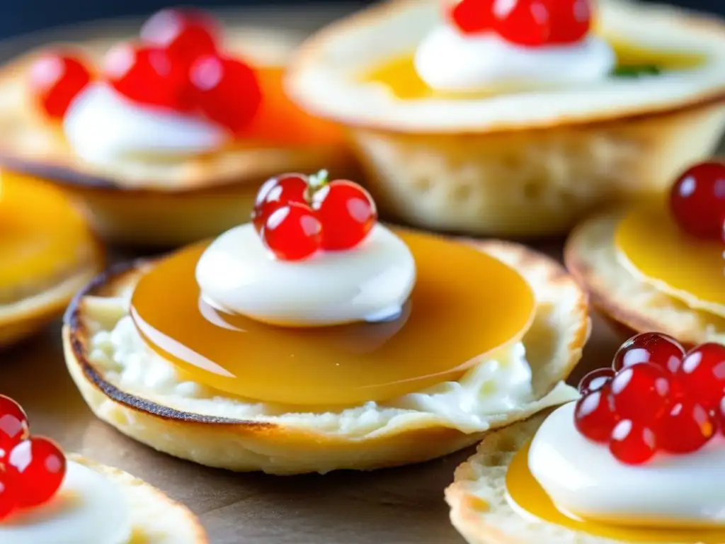 Delicados blinis con crema agria y caviar rojo