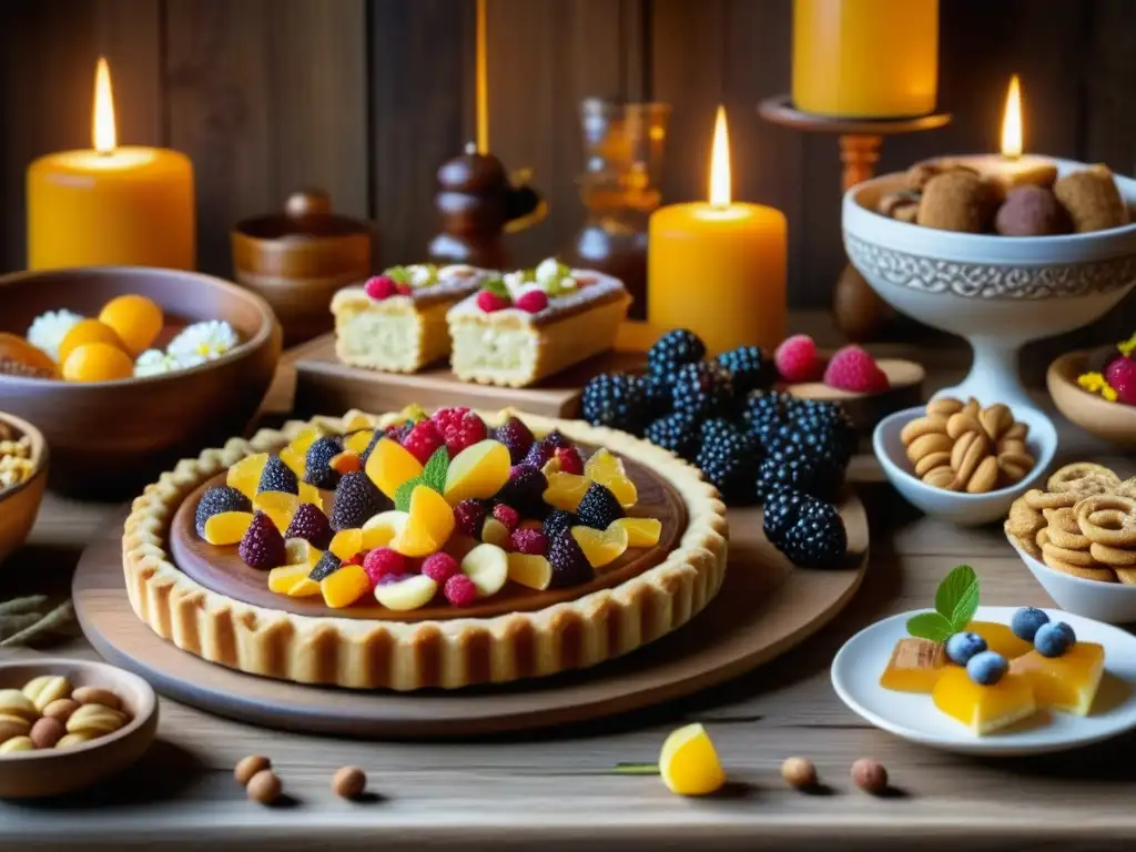 Delicias antiguas de la cocina nórdica previkinga en mesa de madera rústica