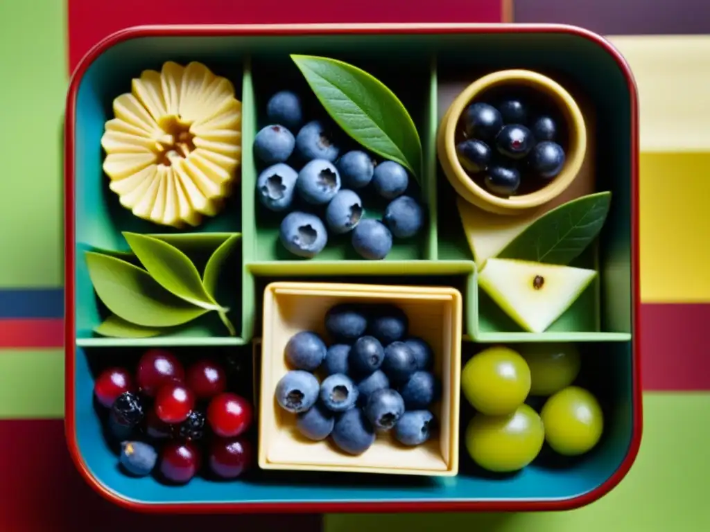 Una deliciosa caja bento llena de alimentos antioxidantes dieta guerreros, resaltando texturas y colores vibrantes