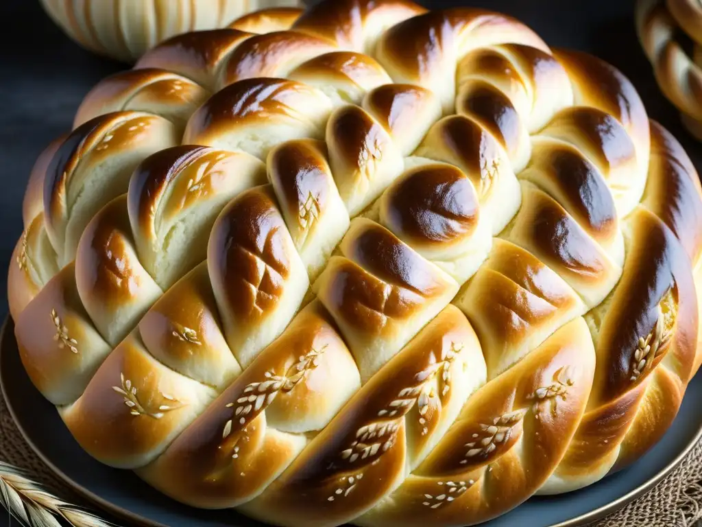 Deliciosa challah recién horneada con trenzado dorado