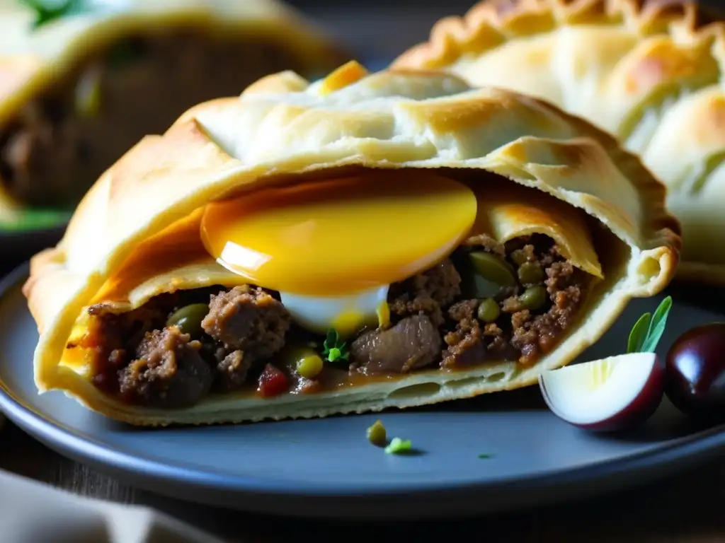 Deliciosa empanada argentina con carne, aceitunas y huevo duro