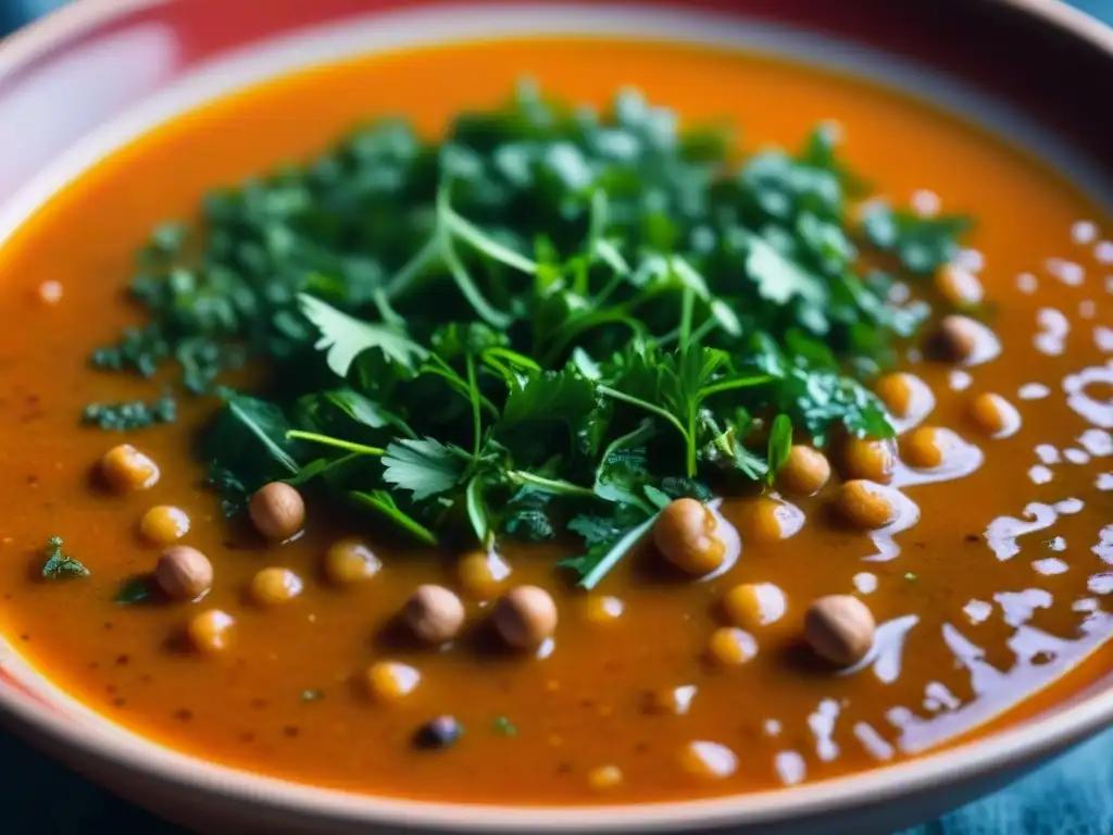 Deliciosa Harira marroquí: capas de sabores y colores, con cilantro fresco brillando