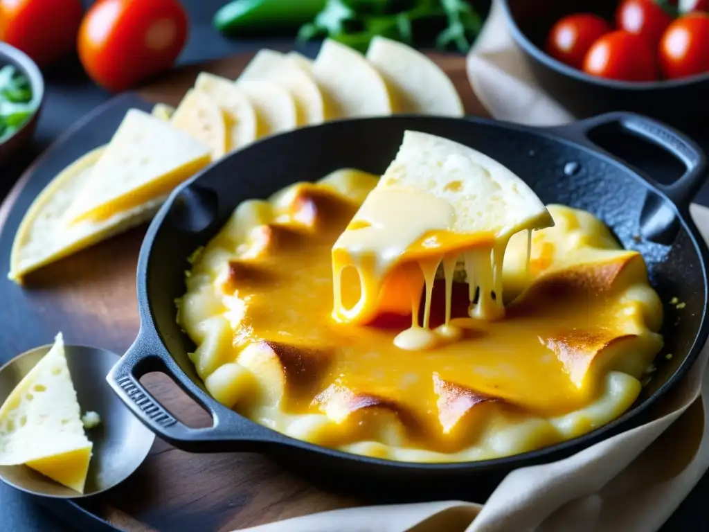 Deliciosa historia del queso fundido en la cocina TexMex: queso dorado y fundido en sartén de hierro