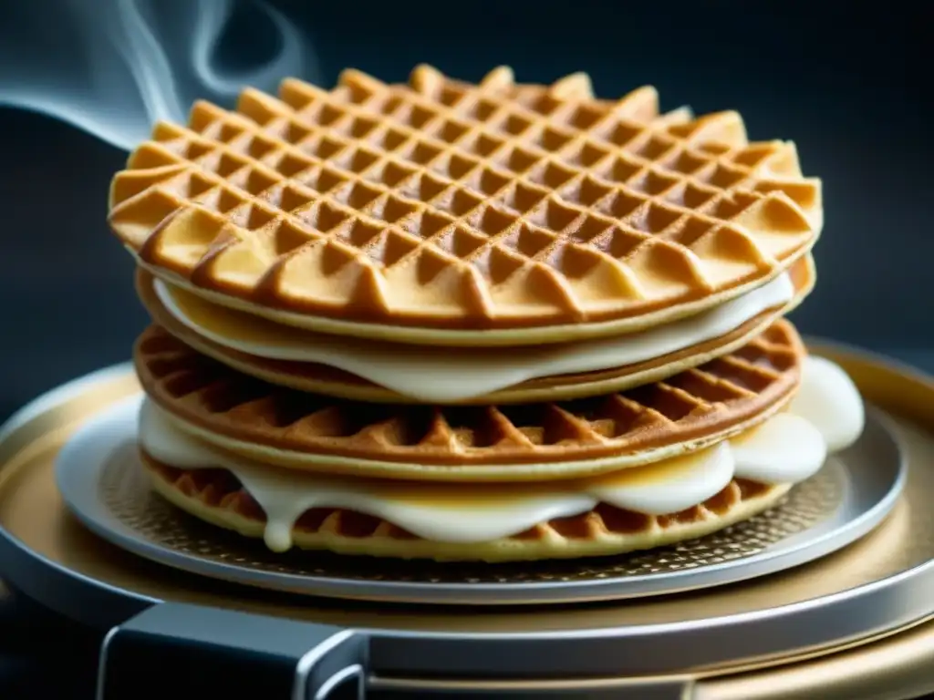 Deliciosa preparación de Stroopwafel holandés en waffle