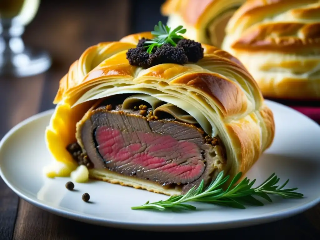 Una deliciosa influencia culinaria francesa en Rusia: exquisito Beef Wellington con jugoso lomo, duxelles y hojaldre dorado