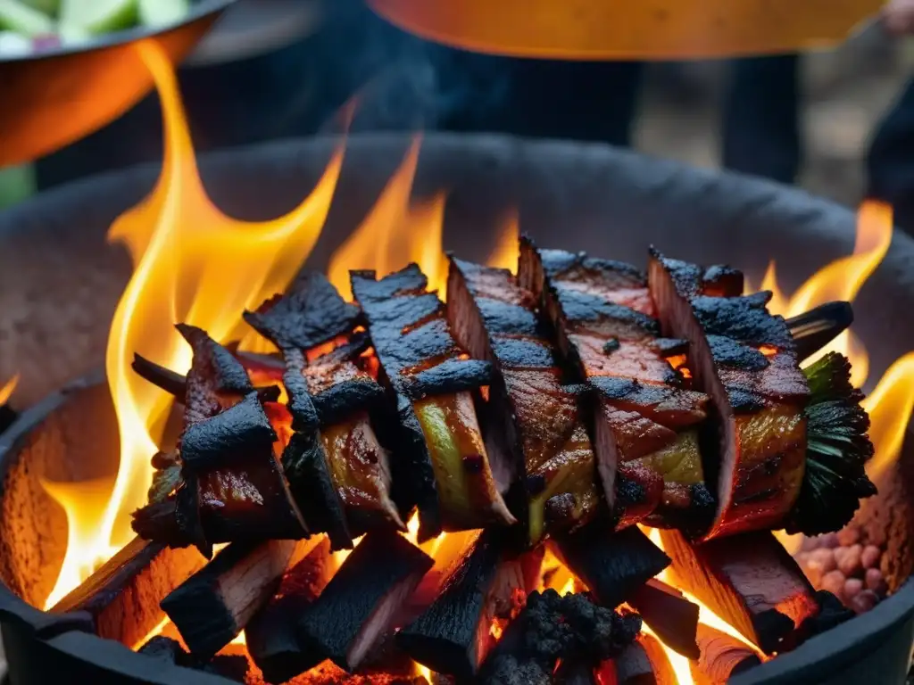 Deliciosa barbacoa mexicana cocinada lentamente en hoyo de tierra