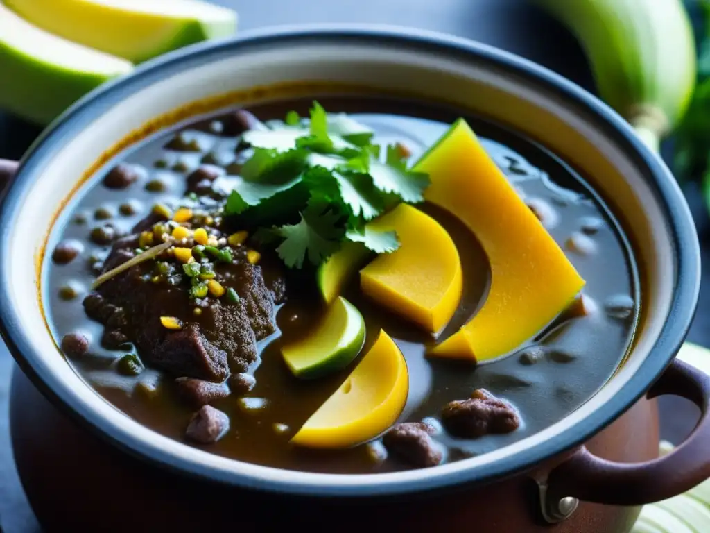 Una deliciosa olla de Mole de Olla en Revolución Mexicana, con colores vibrantes y sabores auténticos que invitan a disfrutar