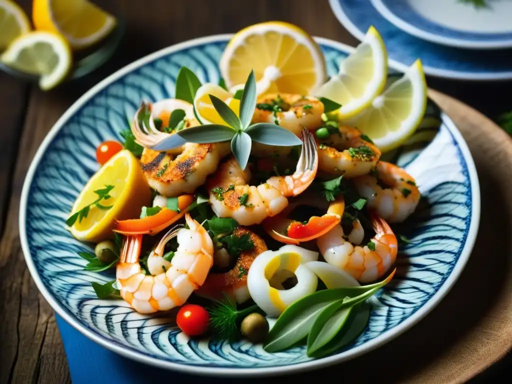Deliciosa presentación de un platillo otomano de mariscos, resaltando la riqueza cultural y artística