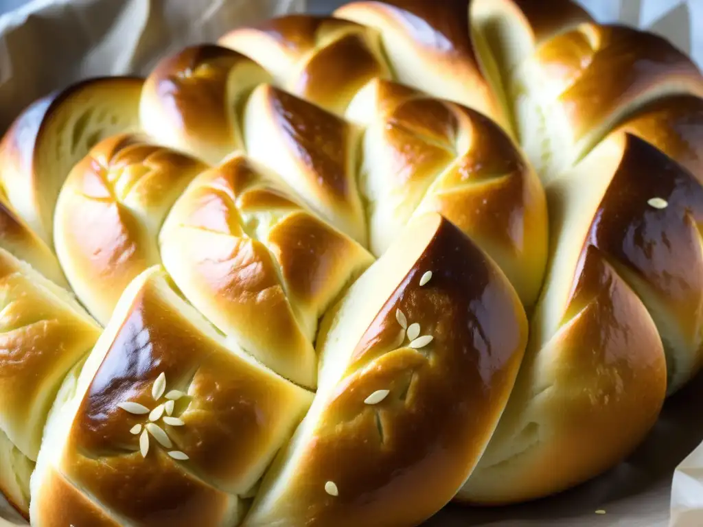 Deliciosas hogazas doradas de jalá recién horneadas en una panadería judía en América, recetas