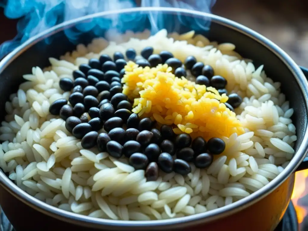 Delicioso arroz Congrí cocinándose en una olla tradicional cubana