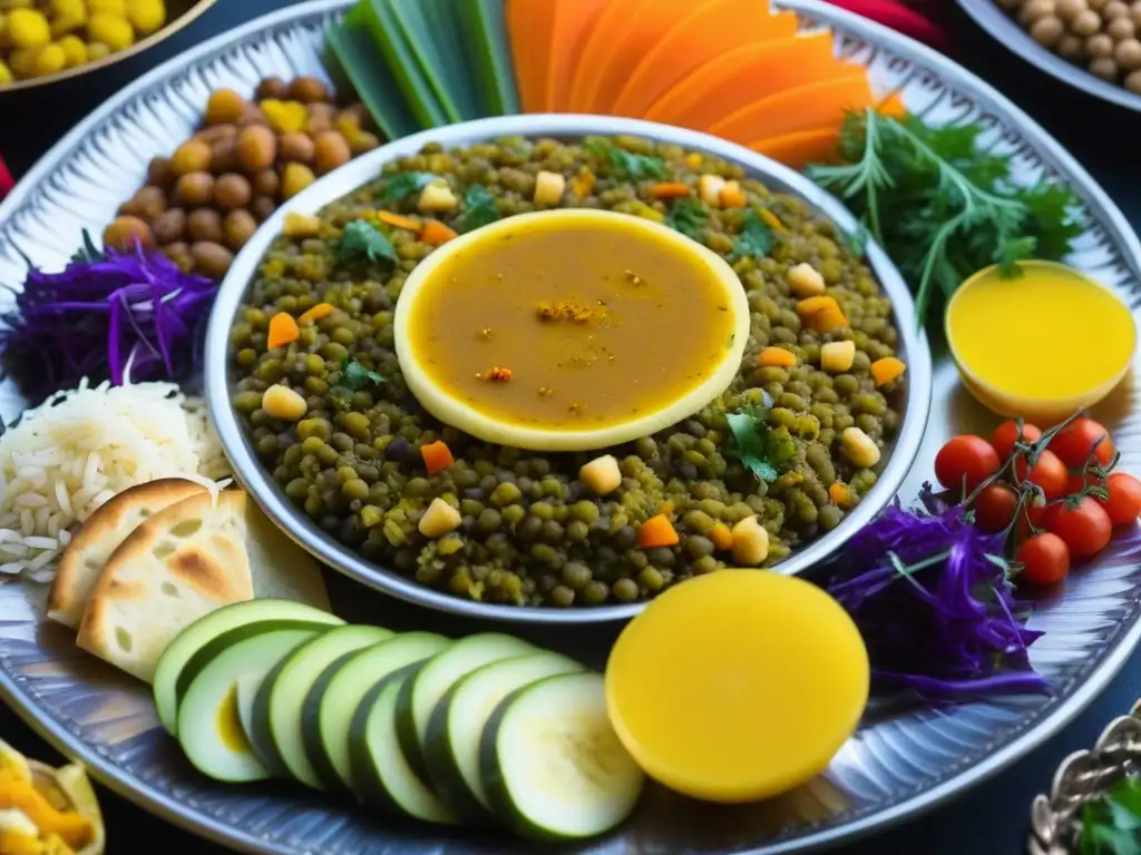 Delicioso banquete tradicional del festival Baisakhi, resaltando el significado cultural de la fiesta con colores y texturas