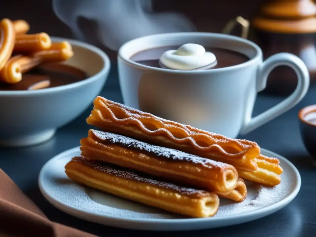 Delicioso chocolate con churros y taza de chocolate caliente, Influencia chocolate repostería española