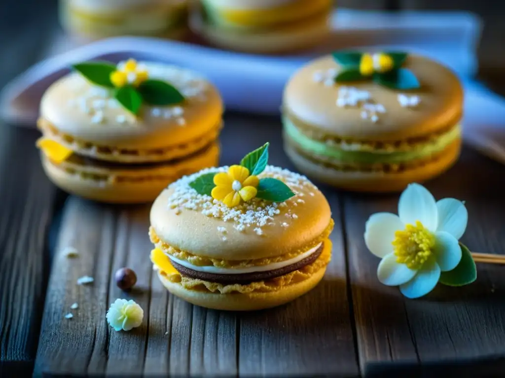 Delicioso contraste: macaron suave y madalena esponjosa en mesa rústica