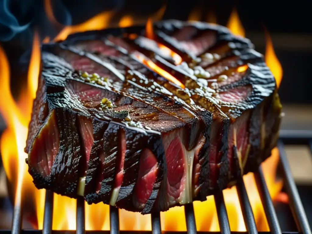 Delicioso filete de Wagyu a la parrilla, con su veteado único y jugoso, digno de la historia de las carnes exóticas en la cocina de los zares