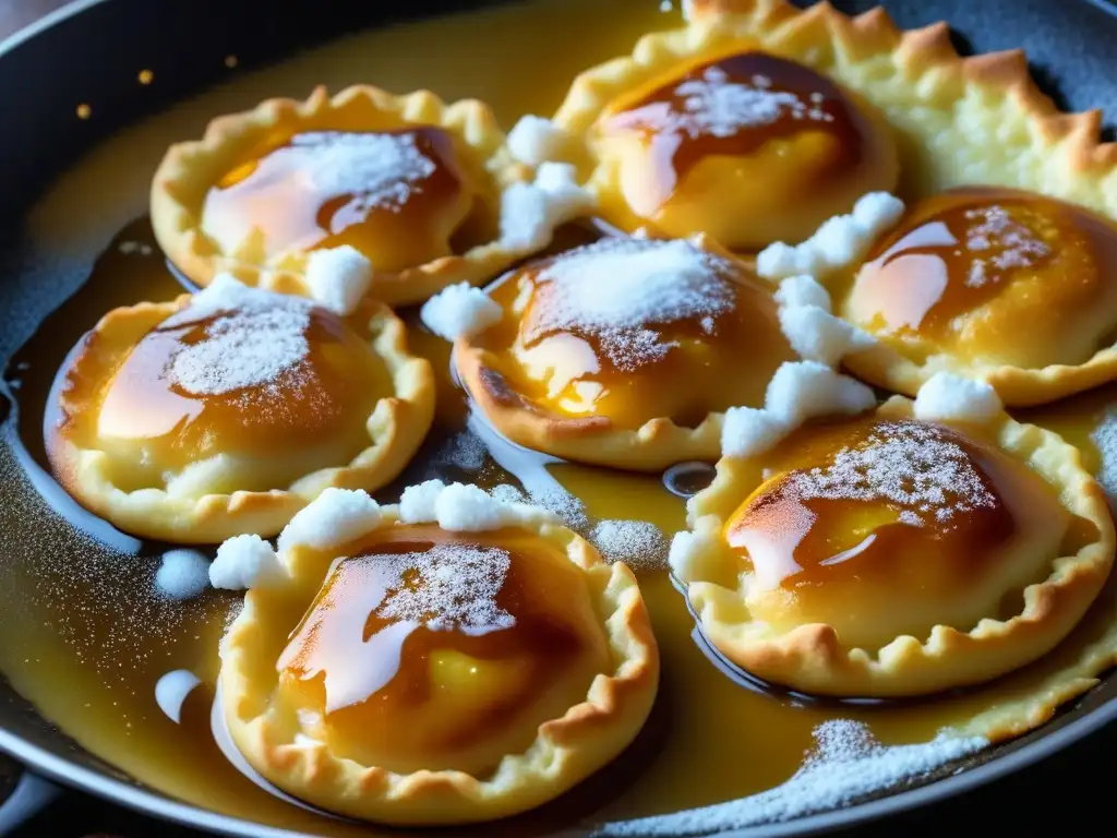 Delicioso lángos dorado y crujiente fritándose en aceite burbujeante